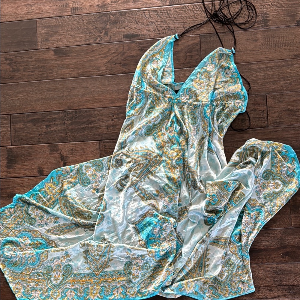 Elegant Blue and Gold Paisley Dress